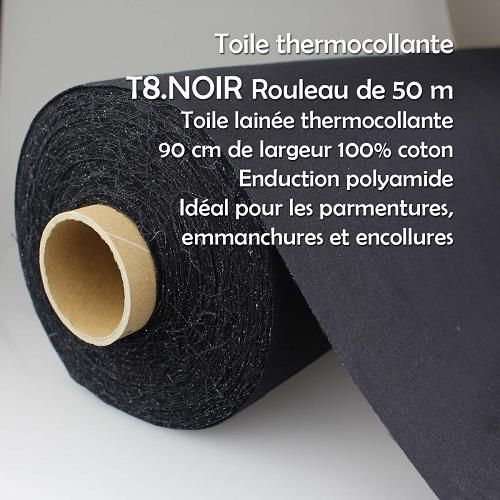 Tissu toile thermocollante noir 90 cm