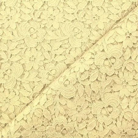 Tissus dentelle polyester stretch beige fleuri