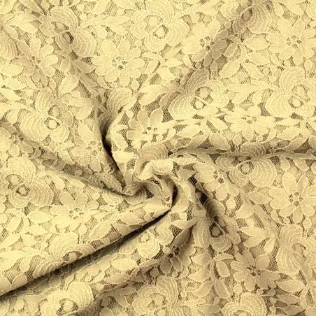 Tissus dentelle polyester stretch beige fleuri