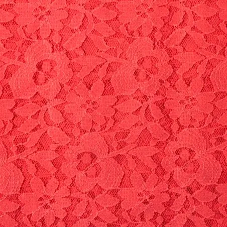 Tissu dentelle polyester stretch corail fleuri