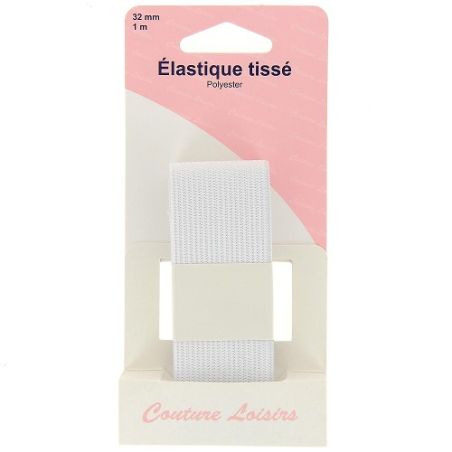 Elastique : TissÃ©, Souple : 32 mm : Blanc : 1 m