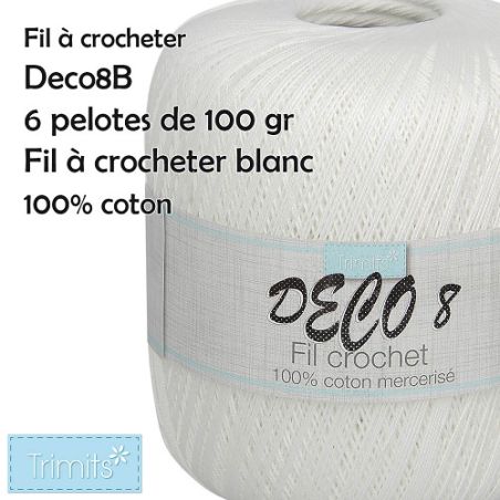 Pelote de fil : Coton : Blanc : 100 g, x6