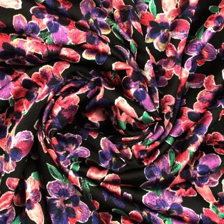 Tissus viscose noir imprimé fleur