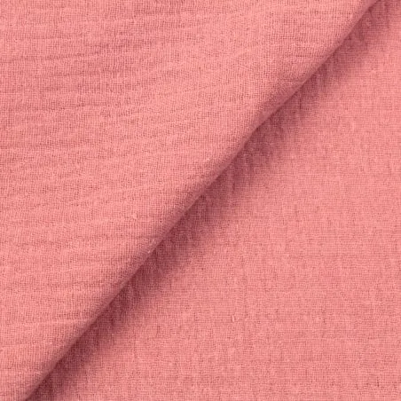 Tissu coton double gaze uni de couleur rose poudrée