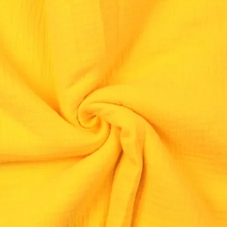 Tissu coton double gaze uni de couleur jaune