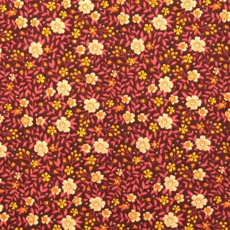 Tissu coton bordeaux imprimé fleuri