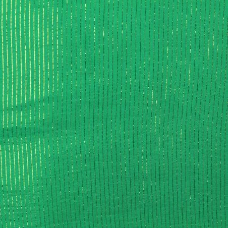 Tissu coton double gaze uni de couleur vert rayures or