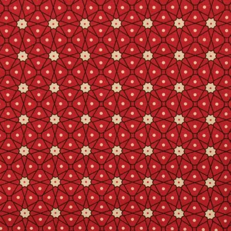 Tissu en coton motif pois et fleurs sur fond rouge