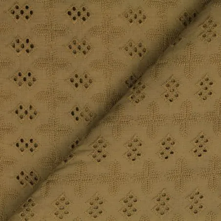 Tissu broderie anglaise vert kaki imprimé géométrique