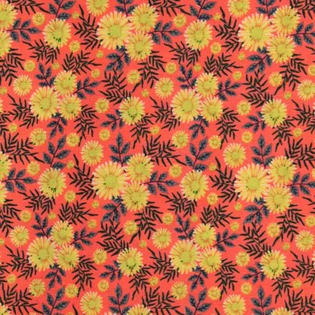 Tissu coton jaune et orange à motif floral