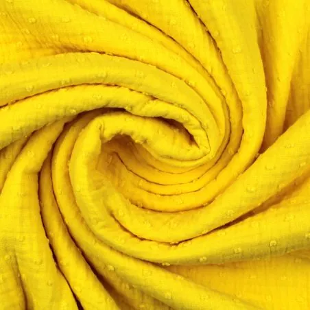 Tissu coton double gaze uni jaune imprimé plumetis