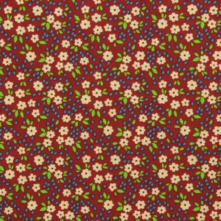 Tissu en Coton à Motif Floral Rouge Bordeaux