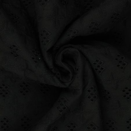 Tissu broderie anglaise noir imprimé géométrique