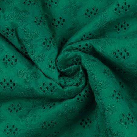 Tissu broderie anglaise vert imprimé géométrique