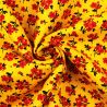 Tissu coton imprimé fleur rouge sur fond jaune