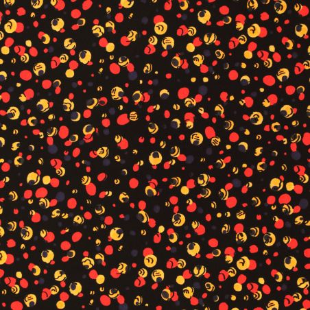 Tissu en viscose imprimé bulles noir, rouge et jaune