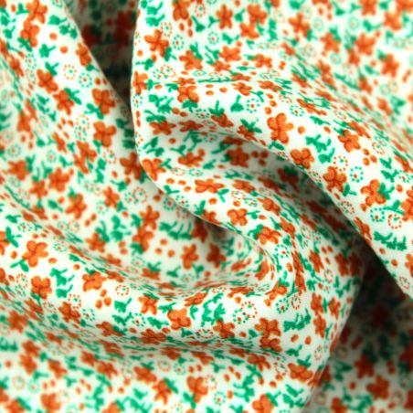 Tissus en viscose blanc imprimés fleuris orange et vert