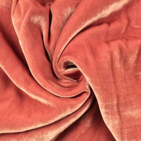 Tissu velours viscose et soie rose poudré iridescent