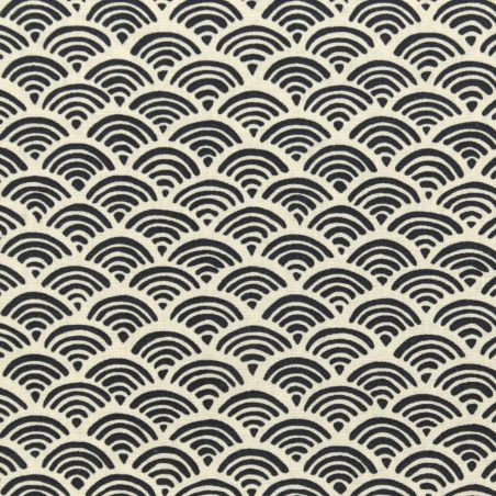 Tissu de coton motif traditionnel japonais aux éventails SENSU beiges