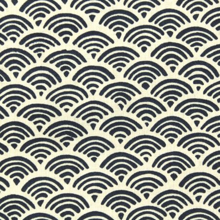 Tissu de coton motif traditionnel japonais aux éventails SENSU beiges