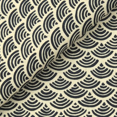 Tissu de coton motif japonais éventails bleu