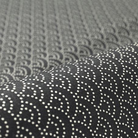 Tissu de coton noir motif japonais éventails