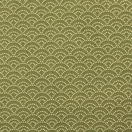 Tissu de coton vert à motif traditionnel japonais aux éventails SENSU beiges