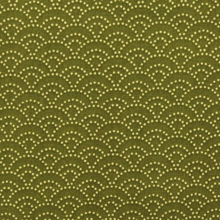 Tissu de coton vert à motif traditionnel japonais aux éventails SENSU beige