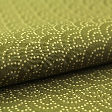 Tissu de coton vert à motif traditionnel japonais aux éventails SENSU beige