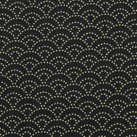 Tissu de coton noir à motif traditionnel japonais aux éventails SENSU beige