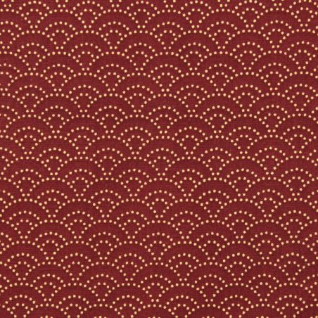 Tissu de coton rouge bordeaux motif traditionnel japonais aux éventails SENSU beige