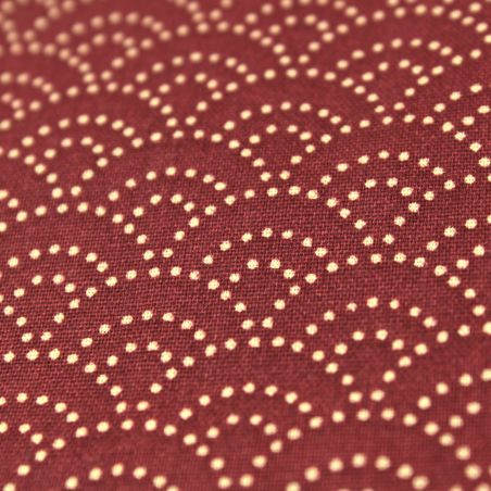 Tissu de coton rouge bordeaux motif traditionnel japonais aux éventails SENSU beige