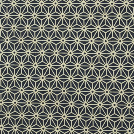 Tissu de coton bleu à motif traditionnel japonais aux éventails SENSU beige