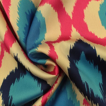 Tissu en viscose imprimé fleur fuchsia et bleu