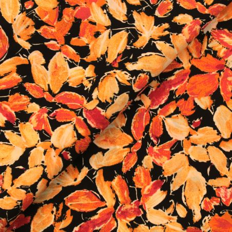 Tissus en viscose imprimés feuilles orange