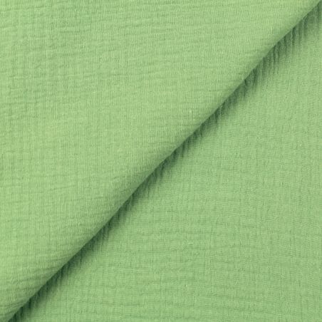 Tissu Coton Double Gaze Uni Vert - Confort et Légèreté