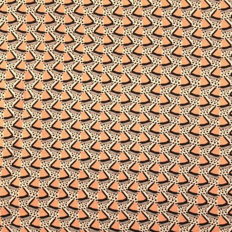 Tissu en satin de soie imprimé gris et orange à motif géométrique - Made in Italy