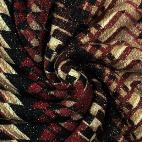 Tissu jersey marron bordeaux et gris imprimé géométrique